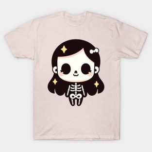 Cute Skeleton Girl in Kawaii Chibi Style | Happy Halloween Skeleton Costume T-Shirt